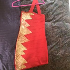 Burnt orange and gold night out dress